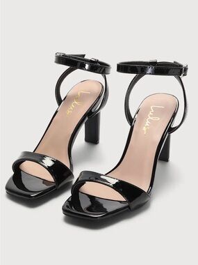 Lulu's Glossy Black Patent Ankle-Strap Block Heels